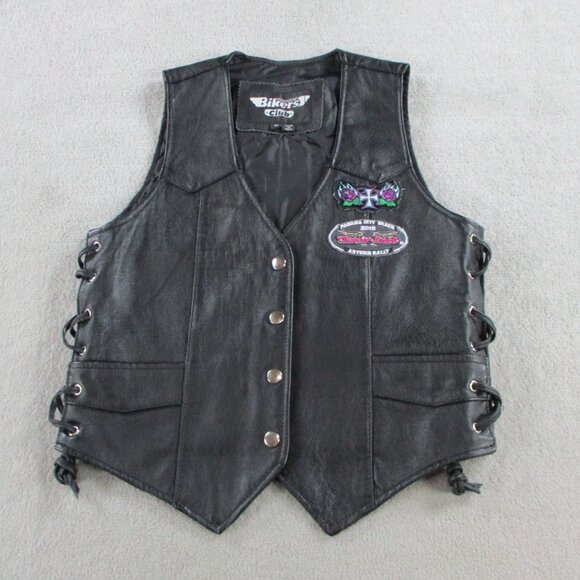 Womens Leather Motorcycle Vest Size Medium Black Pink Biker Club Patches - Picture 3 of 10